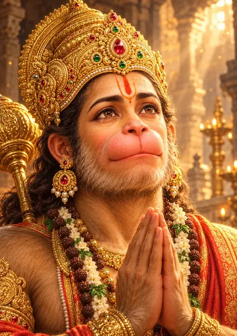 Hanuman in Prayer poster, Painterly temple light