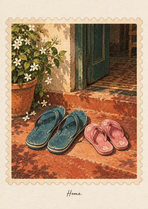 Home poster, Postage-stamp painting