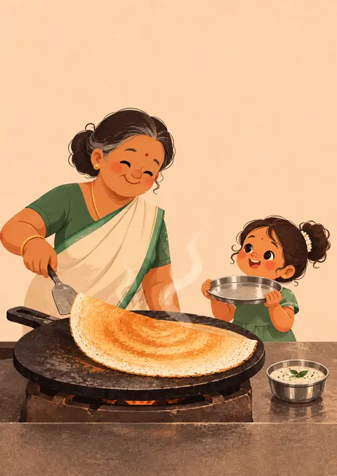 Hot Dosa poster, Cute flat illustration