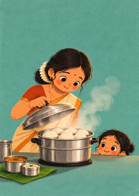 Idli Steam poster, Cute flat illustration