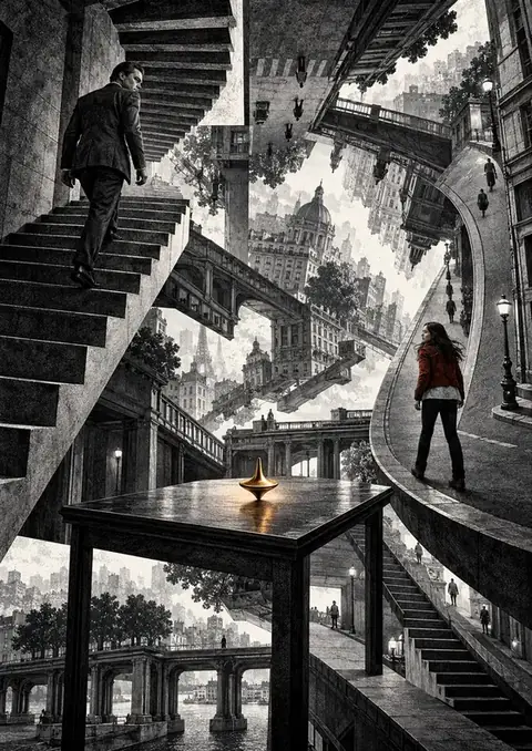 Inception poster, Escher-style lithograph