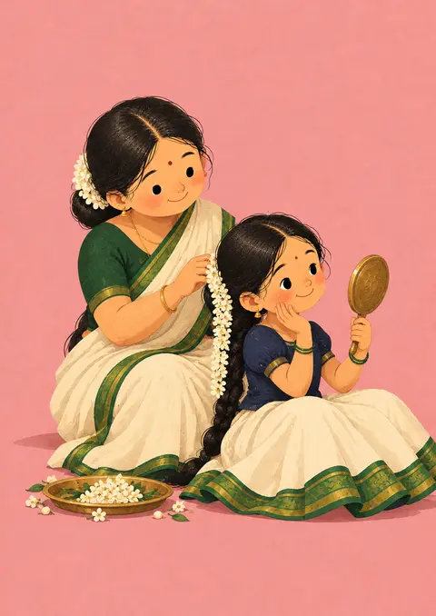 Flowers in Her Hair poster, Cute flat illustration
