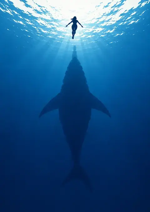 Jaws poster, Cinematic underwater silhouette