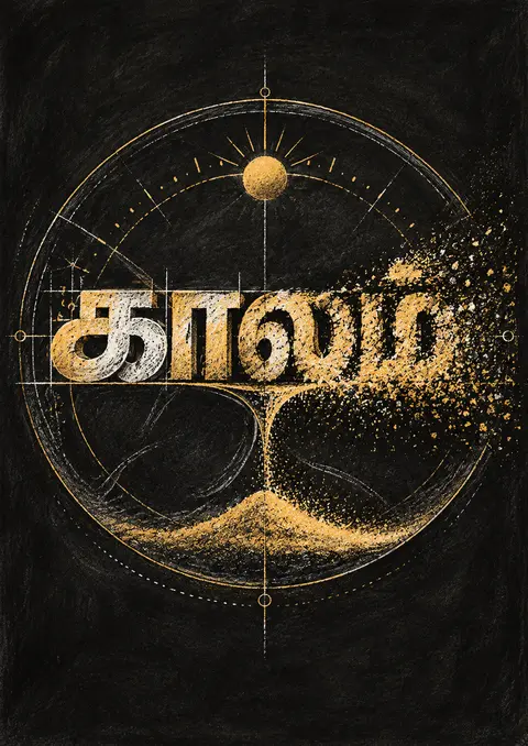 காலம் poster, Chalk and gold-dust lettering