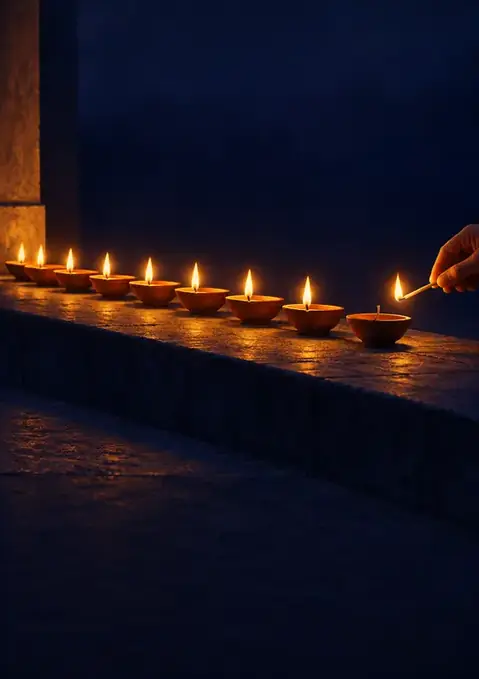 Karthigai poster, Night photograph, terracotta & flame