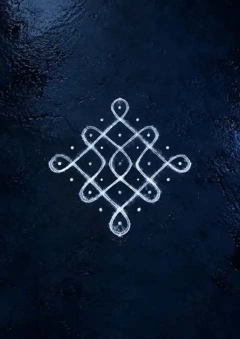 Kolam poster, White chalk on wet indigo
