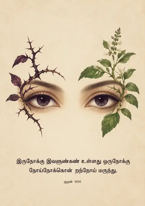 Kural 1091 poster, Botanical illustration, cream