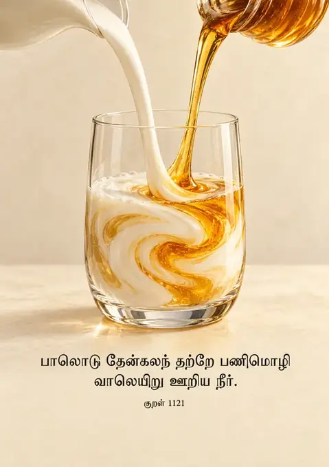 Kural 1121 poster, Soft still life, milk & honey