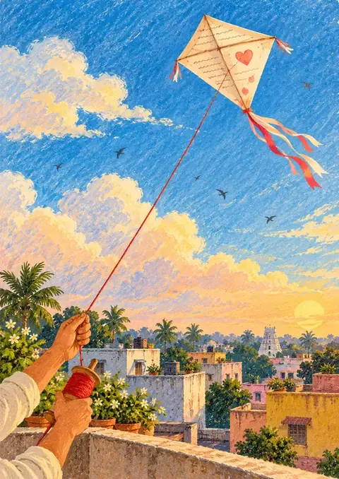Love Letter Kite poster, Coloured pencil