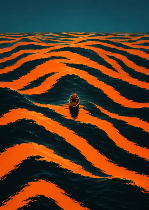 Life of Pi poster, Flat orange & teal illustration