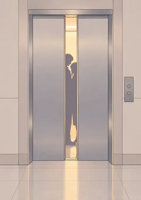 Closing Doors poster, Pastel line art, steel & warm cream