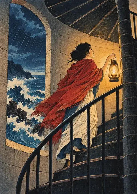 Lantern in the Lighthouse poster, Painterly illustration