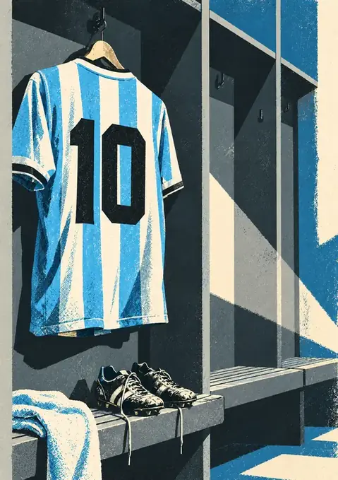 Number Ten poster, Retro print, sky blue & white