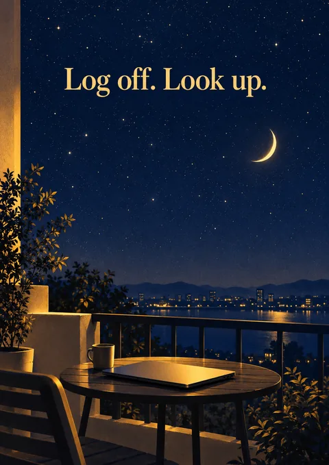 Log Off. Look Up. poster, Duotone illustration