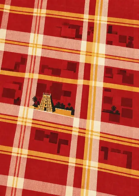 Madras Checks poster, Woven check, red & gold