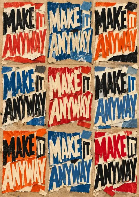 Make It Anyway poster, Torn-paper collage grid