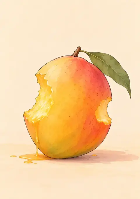 One Mango poster, Pastel watercolour, apricot