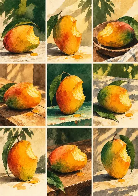 Nine Mangoes poster, Watercolour grid