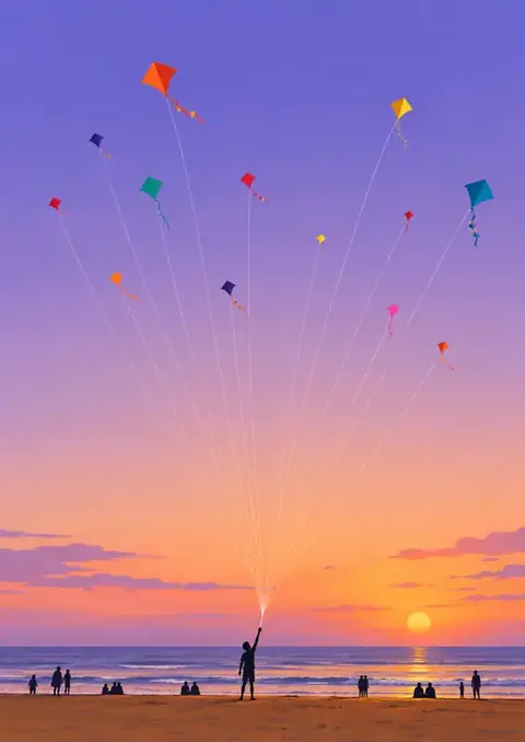 Marina Sunday poster, Flat illustration, dusk violet