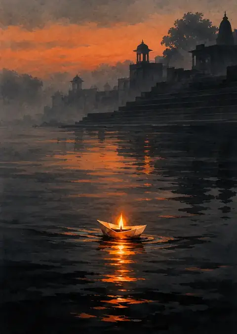 Masaan poster, Ink wash, orange accent