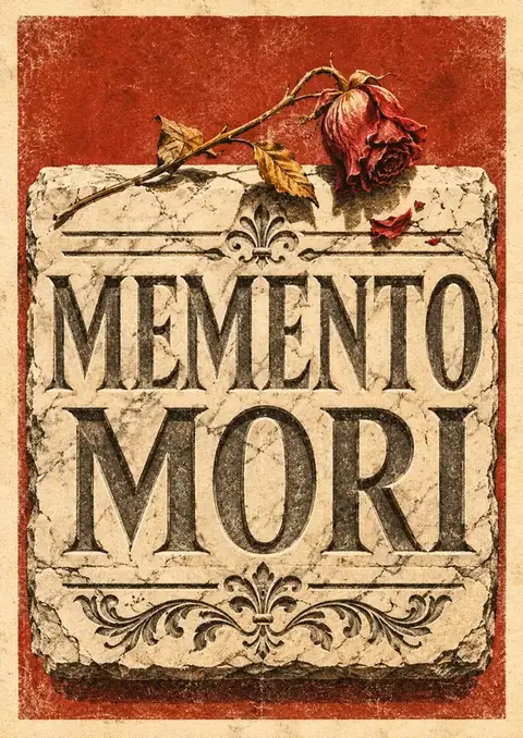 Memento Mori poster, Weathered stone carving