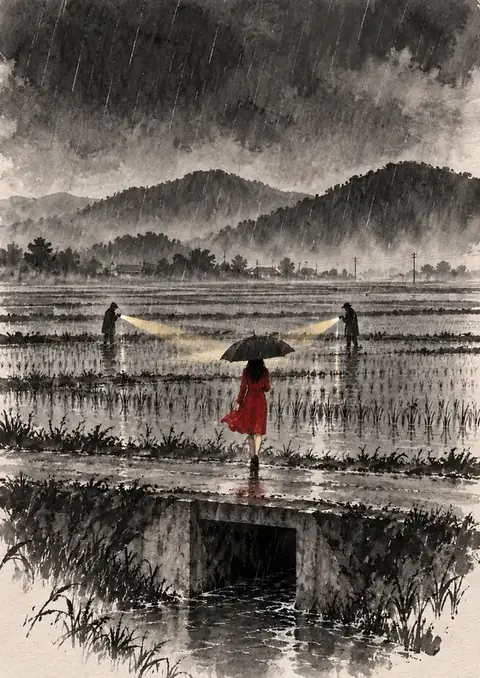 Memories of Murder poster, Ink wash with a red accent
