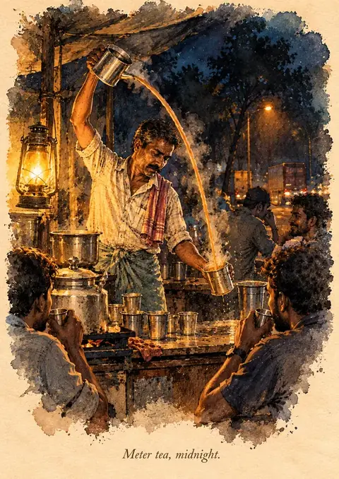 Meter Tea, Midnight poster, Watercolour and ink