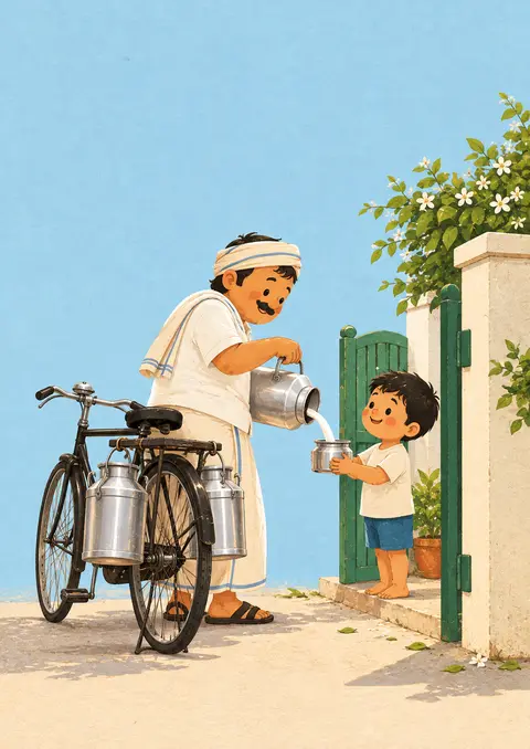Milk at the Gate poster, Cute flat illustration