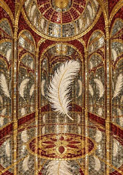 Feather in the Mirror Hall poster, Gold and mirror mosaic