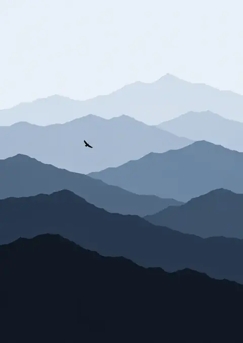 Mist poster, Flat layered silhouette, blue-grey
