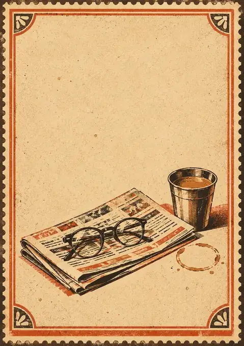 Morning Paper poster, Vintage stamp-style print