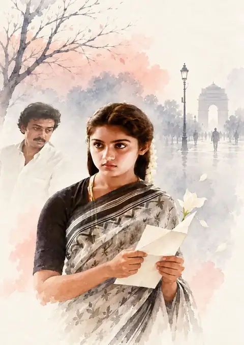 Mouna Ragam poster, Soft watercolour, dusty rose