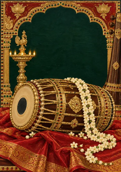 Mridangam poster, Tanjore-style painting