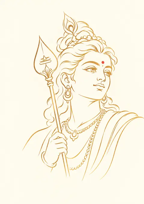 Murugan in Gold Line poster, Gold line art on cream