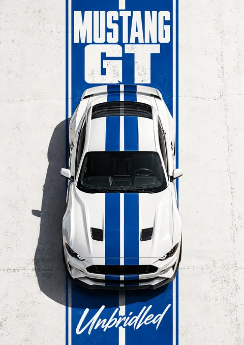 Mustang GT poster, Overhead minimal poster
