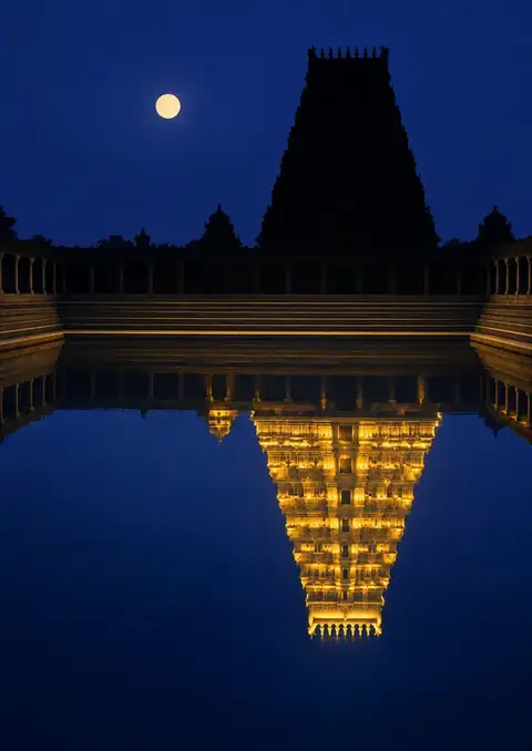 Mylapore Tank poster, Night photography, gold on indigo