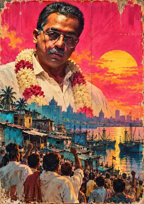 Nayakan poster, Hand-painted oil, sunset palette