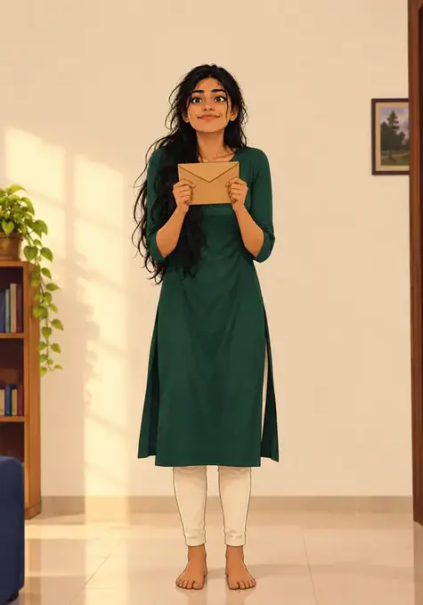 First Salary poster, Illustrated poster, cream & deep green