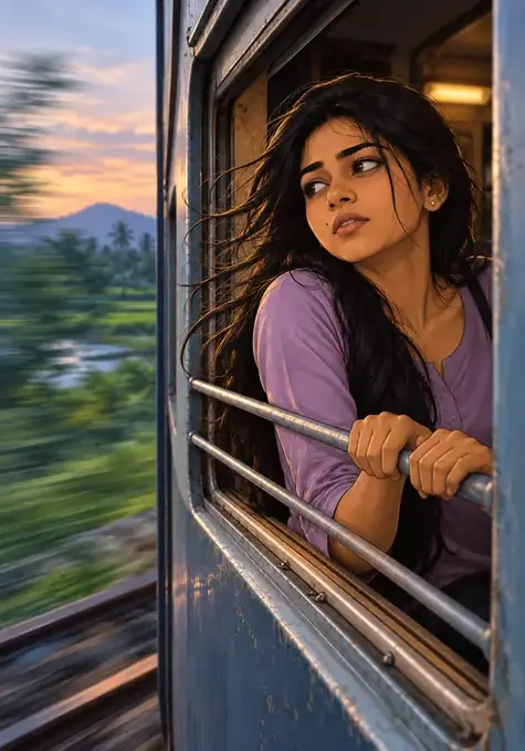 The Window poster, Illustrated poster, dusk green & lilac
