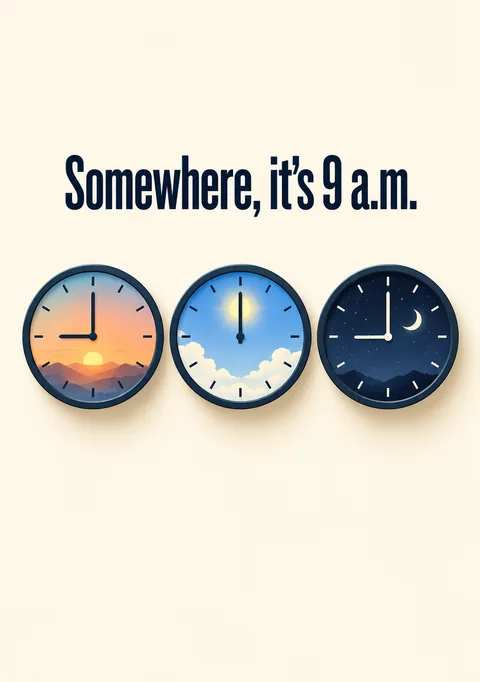 Somewhere, It's 9 A.M. poster, Retro illustration