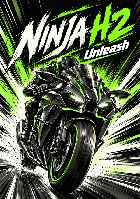 Ninja H2 poster, Manga action illustration
