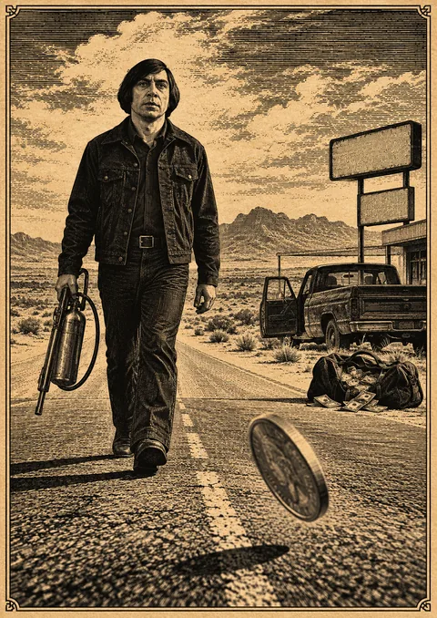 No Country for Old Men poster, Engraving-style illustration