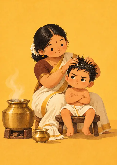 Saturday Oil Bath poster, Cute flat illustration