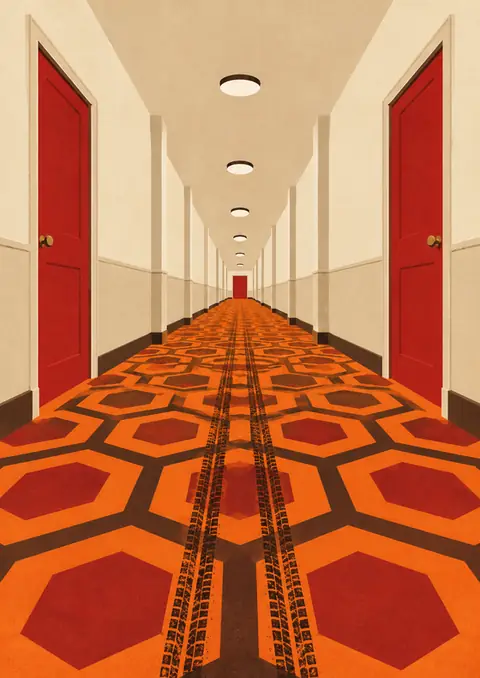 One-Point Corridor poster, Flat graphic, one-point perspective