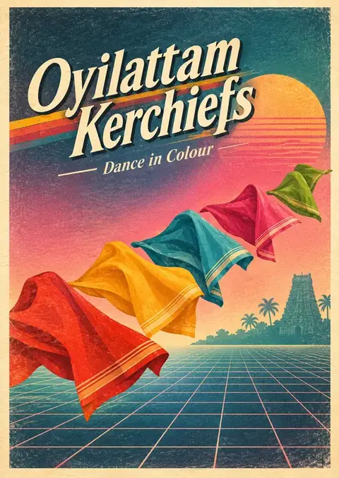 Oyilattam Kerchiefs poster, Synthwave, pink & cyan