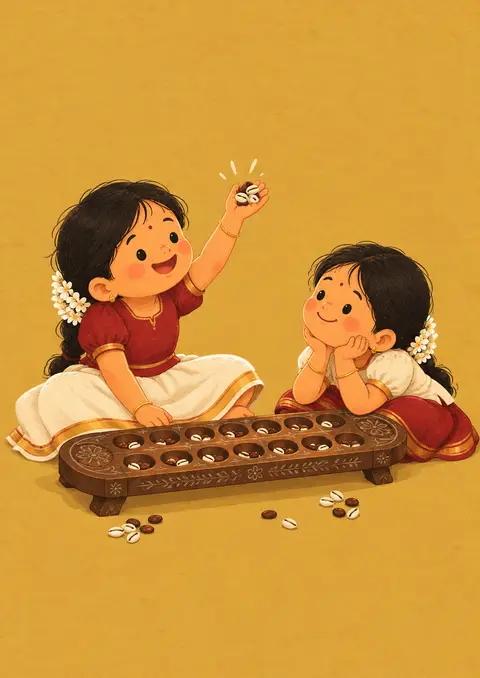 Pallanguzhi poster, Cute flat illustration