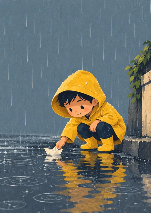 Paper Boats poster, Cute flat illustration