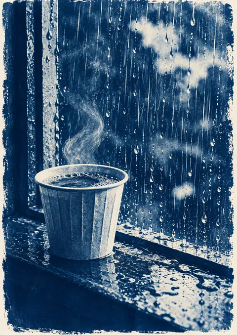 Rain on the Window poster, Cyanotype print