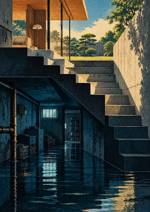 Parasite poster, Architectural painting, sun & flood blue