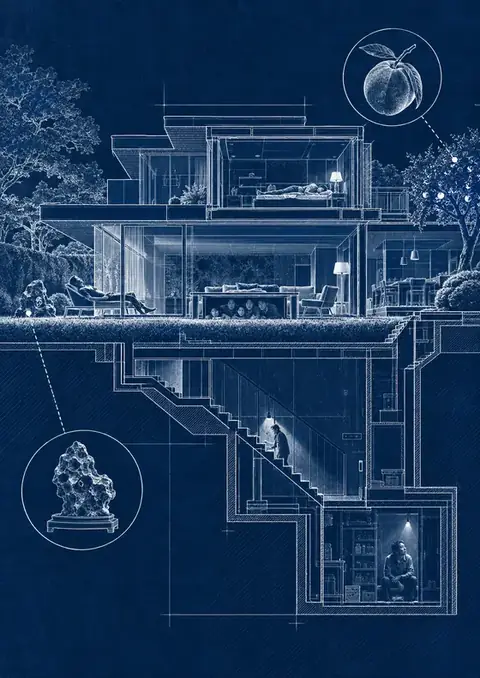 Parasite poster, Architectural blueprint